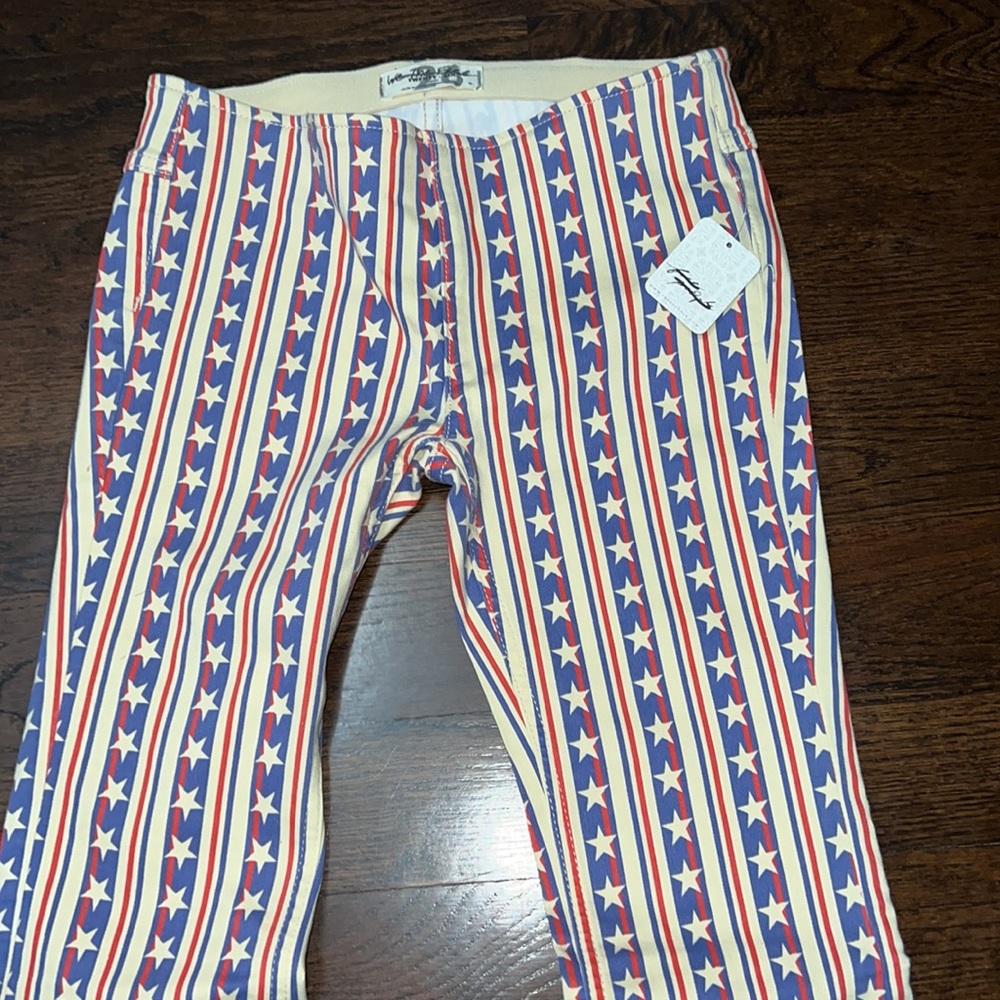 NWOT FREE PEOPLE STARS & STRIPES PENNY PULL ON FLARE JEANS AMERICANA Z569 - Picture 4 of 7